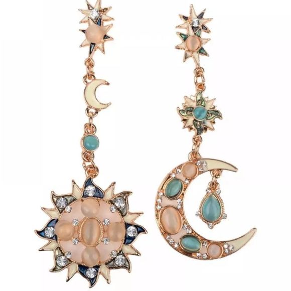 BOHEMIAN Sun & Moon Goldtone Stud Earrings - Picture 5 of 6